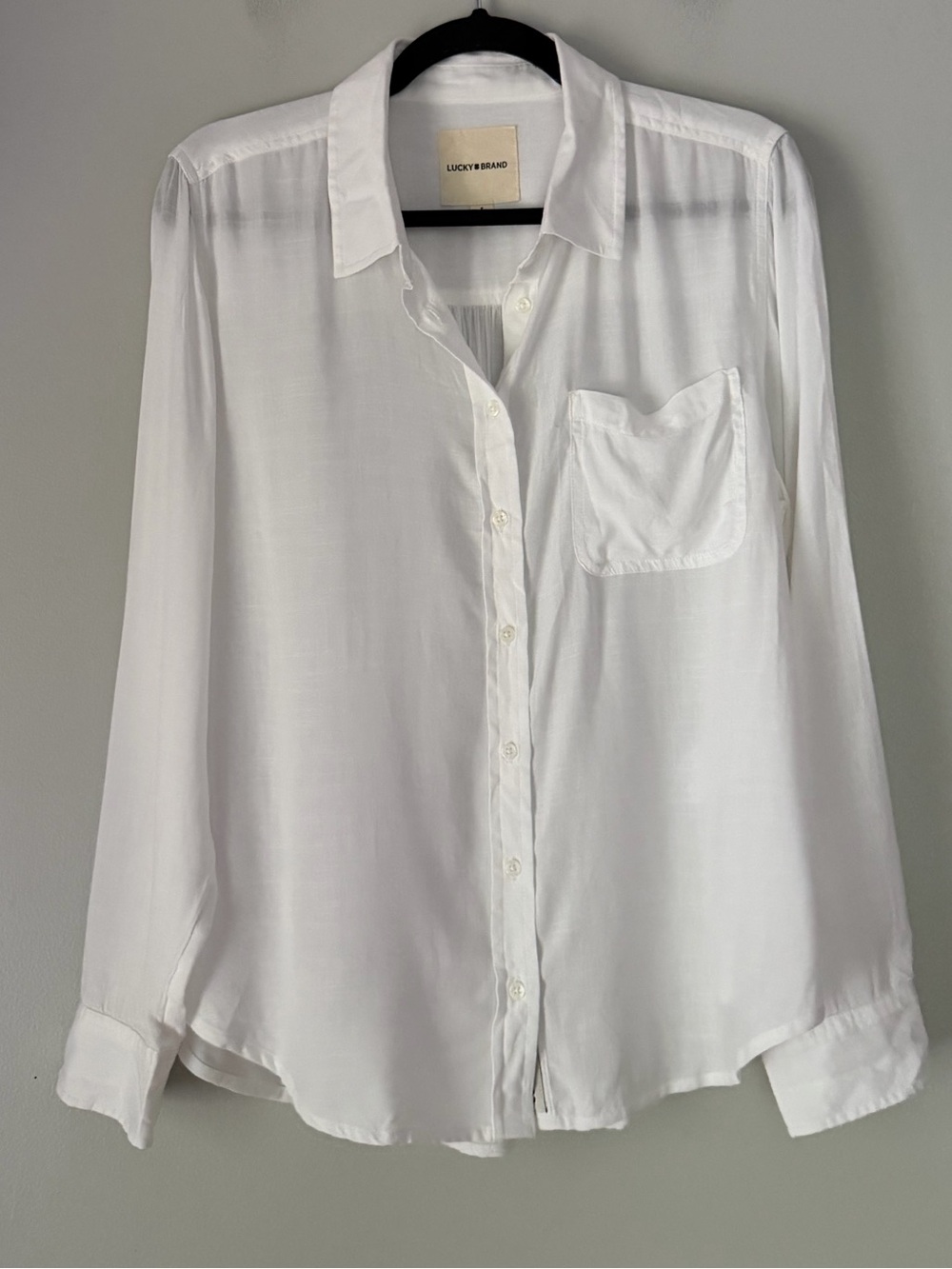 Lucky Brand White Collared Semi Sheer Button Shirt NWT